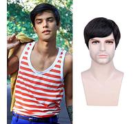 Creamily Perruque Noire Courte pour Homme Perruque de Cheveux Humain Perruque Naturelle en Couche Moelleux Pleine Perruque de Cheveux Noir Perruque de Costume d'halloween pour Homme