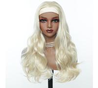 CreamilyPerruque longue ondulée avec bandeau - Perruque synthétique ondulée blonde platine de 26 pouces pour femmes - Perruques sans colle, douces et naturelles