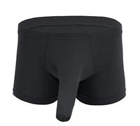 Creamlin Hommes Sexy Elephant Bulge Boxer Briefs Shorts Slip Silky Closed Penis Gaine Transparent Underwear (Noir, L)