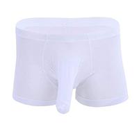 Creamlin Hommes Sexy Elephant Bulge Boxer Briefs Shorts Slip Silky Closed Penis Gaine Transparent Underwear (Blanc, M)