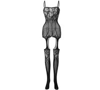 Creamlin Maillot de corps en résille pour femmes avec une seule pièce (Noir)