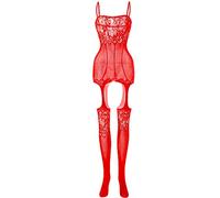 Creamlin Maillot de corps en résille pour femmes avec une seule pièce (rouge)