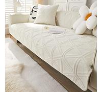 Creamy Cozy Home Sofa Protector Covers Velvet Plush Thick Geometric Quilted Sectional Couch Covers Warm Soft Non Slip Sofa Slipcover Furniture Protector for Pets Kids Children Dog Cat (Cream A,36"x70