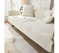 Creamy Cozy Home Sofa Protector Covers Velvet Plush Thick Geometric Quilted Sectional Couch Covers Warm Soft Non Slip Sofa Slipcover Furniture Protector for Pets Kids Children Dog Cat (Cream B,28"x28