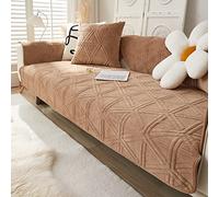 Creamy Cozy Home Sofa Protector Covers Velvet Plush Thick Geometric Quilted Sectional Couch Covers Warm Soft Non Slip Sofa Slipcover Furniture Protector for Pets Kids Children Dog Cat (Coffee A,28"x8