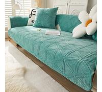 Creamy Cozy Home Sofa Protector Covers Velvet Plush Thick Geometric Quilted Sectional Couch Covers Warm Soft Non Slip Sofa Slipcover Furniture Protector for Pets Kids Children Dog Cat (Green A,28"x82