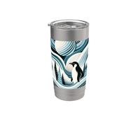 Creamy Sky Blue Penguin Winter North Pole Forest Pattern Gobelet isotherme en acier inoxydable double paroi