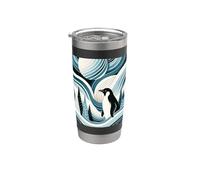 Creamy Sky Blue Penguin Winter North Pole Forest Pattern Gobelet isotherme en acier inoxydable double paroi