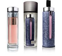 Creano Bouteille à Thé Thermo 400 ml - Teamaker à Double Paroi avec Passoire et Couvercle Inox - Sac en Feutre Élégant + Boîte Cadeau Premium - Idéal Thé Chaud, Froid et Voyage - Couleur Rose