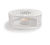 Creano Chauffe-théière Leaf en Acier Inoxydable Blanc - Réchaud élégant au Motif Naturel pour théières, Maintien Optimal de la Chaleur