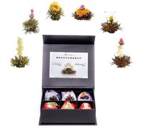 Creano Coffret Cadeau Fleurs de Thé Mix 6 pcs - Coffret Magnétique Élégant - Sélection 3x Thé Noir & 3x Thé Blanc - différentes fleurs - Cadeau Chic