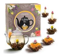 Creano Coffret Cadeau Fleurs de Thé Noir - Flower Design - Thé à Fleurs avec une Théière en Verre de 500 ml et 6 variétés de thé noir - Cadeau de Noël - Cadeau pour les femmes et les amateurs de thé