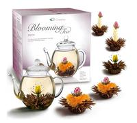 Creano Coffret Cadeau Fleurs de Thé Noirs 6 pcs - Théière en Verre 500ml sans goutte - Thé Noir de Qualité avec différentes fleurs - Cadeau pour Femme