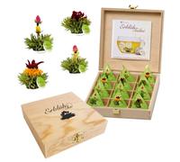 Creano Coffret Cadeau Teelini 12 pcs - Boîte en Bois avec Fleurs de Thé Vert en Portion de Tasse - 4 Saveurs Fruitées - Idée Cadeau Anniversaire & Collègue