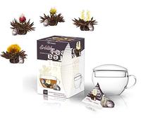 Creano Set cadeau "Thé en fleurs" | 8 fleurs de thé dans 4 sortes différentes (thé noir) en portion de tasse - verre à thé (200ml) inclus