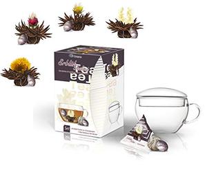 Creano Coffret Cadeau Teelini Noir - 8 Fleurs de Thé Noir en Portion de Tasse avec Tasse en Verre 200ml & Couvercle - Idée Cadeau Anniversaire, Collègue & Détente