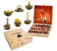 Creano Coffret Cadeau Fleurs de Thé dans une Boîte à Thé en Bois | 12 Thés Fleuris dans 6 Sortes de Thé blanc