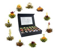 Creano Coffret Fleurs de Thé Mix 18 pcs - Grande Boîte Magnétique avec Fenêtre & Marquage Argent - Thé Blanc, Vert, Noir - Cadeau Premium