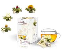 Creano Set cadeau "Fleurs de Thé en format tasse" | 8 fleurs de thé dans 4 sortes différentes (thé blanc) y compris verre à thé (200ml)