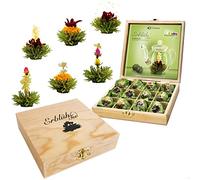 Creano „Fleurs de Thé“ Verts 12 pcs - Coffret en Bois Premium - 6 variétés de thé vert fruité aromatisé - Idée cadeau élégante