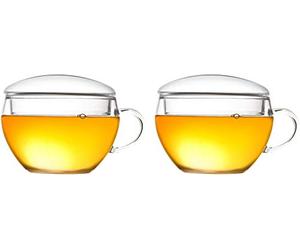Creano Lot de 2 Tasses à Thé Teelini 200ml en Verre Borosilicate avec Couvercles - Set Duo Idéal pour Fleurs de Thé