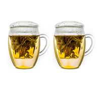 Creano Lot de 2 Verres à Thé All-in-One 400 ml avec Filtre en Verre et Anse - Tasses à Thé en Verre Borosilicate avec Couvercle - Infusion Pure Thé Café Chaud et Froid