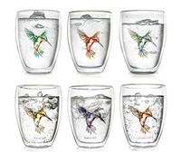 Creano Lot de 6 Verres Thermiques Double Paroi 250 ml - Verres à Café & Thé en Verre Borosilicate avec Motif Colibri Multicoloremmi, latte macchiato