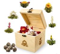 Creano Mix de 6 Fleurs de Thé Blanc Artisanales - 6 Variétés - Boîte de Conservation Élégante en Bois - Idée Cadeau Raffinée - Thé Premium - Thé en Fleurs