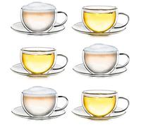 Creano tasse à café double paroi 250 ml avec anse et sous-tasse verre borosilicate boissons chaudes et froides - Lot de 6