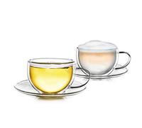Creano tasse à café double paroi 250 ml avec anse et sous-tasse verre borosilicate boissons chaudes et froides - Lot de 2