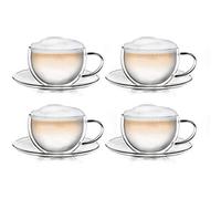Creano tasse à café double paroi 250 ml avec anse et sous-tasse verre borosilicate boissons chaudes et froides - Lot de 4