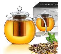Creano Théière 1,7 l en verre borosilicaté avec bec verseur anti-goutte - filtre en acier inoxydable amovible et couvercle en verre - pour thé en vrac et fleurs de thé