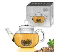 Creano Théière en Verre 0,8 L - Théière en Verre avec Passoire et Couvercle - Idéal pour les Thés en Vrac - Anti-Goutte