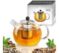 Creano Théière en verre 1,6 l borosilicate - anti-goutte - avec infuseur et couvercle en acier inoxydable - résistante à la chaleur - pour thé en vrac, thé en fleurs et tisanes