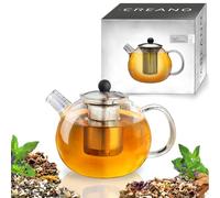 Creano Théière en verre 1 l borosilicate - anti-goutte - avec infuseur et couvercle en acier inoxydable - résistante à la chaleur - pour thé en vrac, thé en fleurs et tisanes