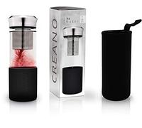 Creano Théière Nomade Teamaker 400ml - Bouteille à Thé en Verre Borosilicate avec Passoire Inox et Housse Néoprène - Gourde Infuseur Étanche - Noir