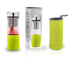 Creano Théière Nomade Teamaker 400ml - Bouteille à Thé en Verre Borosilicate avec Passoire Inox et Housse Néoprène - Gourde Infuseur Étanche - Vert