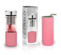 Creano Théière Teamaker 400ml - Bouteille de Thé à Emporter en Verre avec Passoire pour Thé en Vrac et Housse Néoprène - Idéale pour Thé Chaud ou Froid, Portable, Couleur Rose