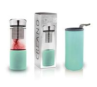 Creano Théière Teamaker 400ml - Bouteille de Thé à Emporter en Verre avec Passoire pour Thé en Vrac et Housse Néoprène - Idéale pour Thé Chaud ou Froid, Portable, Couleur Turquoise