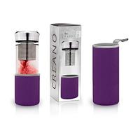 Creano Théière Teamaker 400ml - Bouteille de Thé à Emporter en Verre avec Passoire pour Thé en Vrac et Housse Néoprène - Idéale pour Thé Chaud ou Froid, Portable, Couleur Lilas