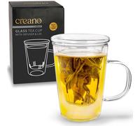Creano Verre à Thé 400 ml - Tasse à Thé en Verre avec Filtre en Verre et Couvercle en Verre - All-in-One pour Thé Chaud et Froid