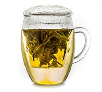 Creano Verre à thé tout en un, grande tasse à thé avec passoire et couvercle en verre, 400 ml une théière idéale