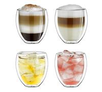 Creano Verre Double Paroi 250 ml - Modèle Rond Isolant en Verre Borosilicate pour Boissons Chaudes et Froides - Lot de 4 verres