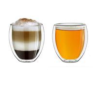 Creano Verre Double Paroi 250 ml - Modèle Rond Isolant en Verre Borosilicate pour Boissons Chaudes et Froides - Lot de 2 verres