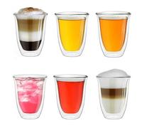 Creano Verre Double Paroi 250 ml - Modèle V Isolant en Verre Borosilicate pour Boissons Chaudes et Froides - Lot de 6 verres
