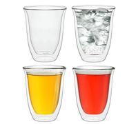 Creano Verre Double Paroi 250 ml - Modèle V Isolant en Verre Borosilicate pour Boissons Chaudes et Froides - Lot de 4 verres