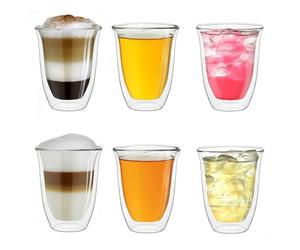 Creano Verre Double Paroi 400 ml - Modèle V Isolant en Verre Borosilicate pour Boissons Chaudes et Froides - Lot de 6 verres