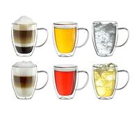 Creano Verre Double Paroi avec Anse 250 ml - Modèle Haut Isolant en Verre Borosilicate pour Boissons Chaudes et Froides - lot de 6 verres