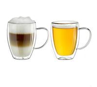 Creano Verre Double Paroi avec Anse 400 ml - Modèle Haut Isolant en Verre Borosilicate pour Boissons Chaudes et Froides - lot de 2 verres