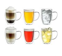 Creano Verre Double Paroi avec Anse 400 ml - Modèle Haut Isolant en Verre Borosilicate pour Boissons Chaudes et Froides - lot de 6 verres